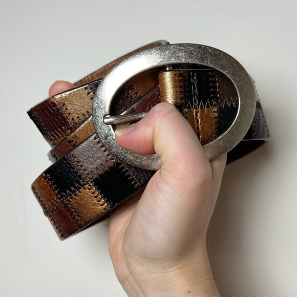 Fossil Vintage Y2K Patchwork Genuine Leather Boho Hippie Belt 🤎✨ - Picture 5 of 14